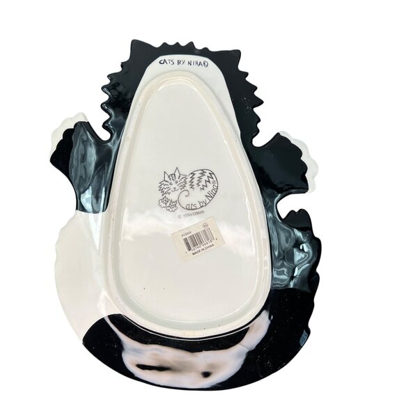 Cats by Nina Lyman Black White Ceramic Plate Platter Orange Eyes Laying on Back - Picture 6 of 11